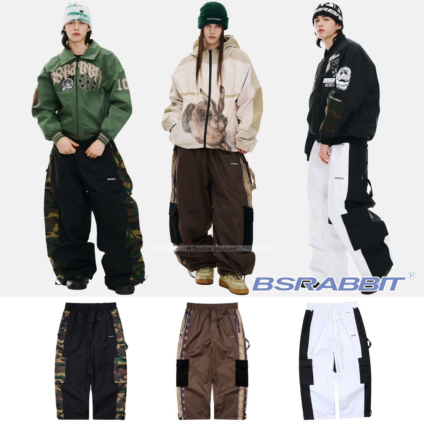 2526BSRABBIT韩国滑雪裤单板双板男女防水透气黑白迷彩可收腿雪裤