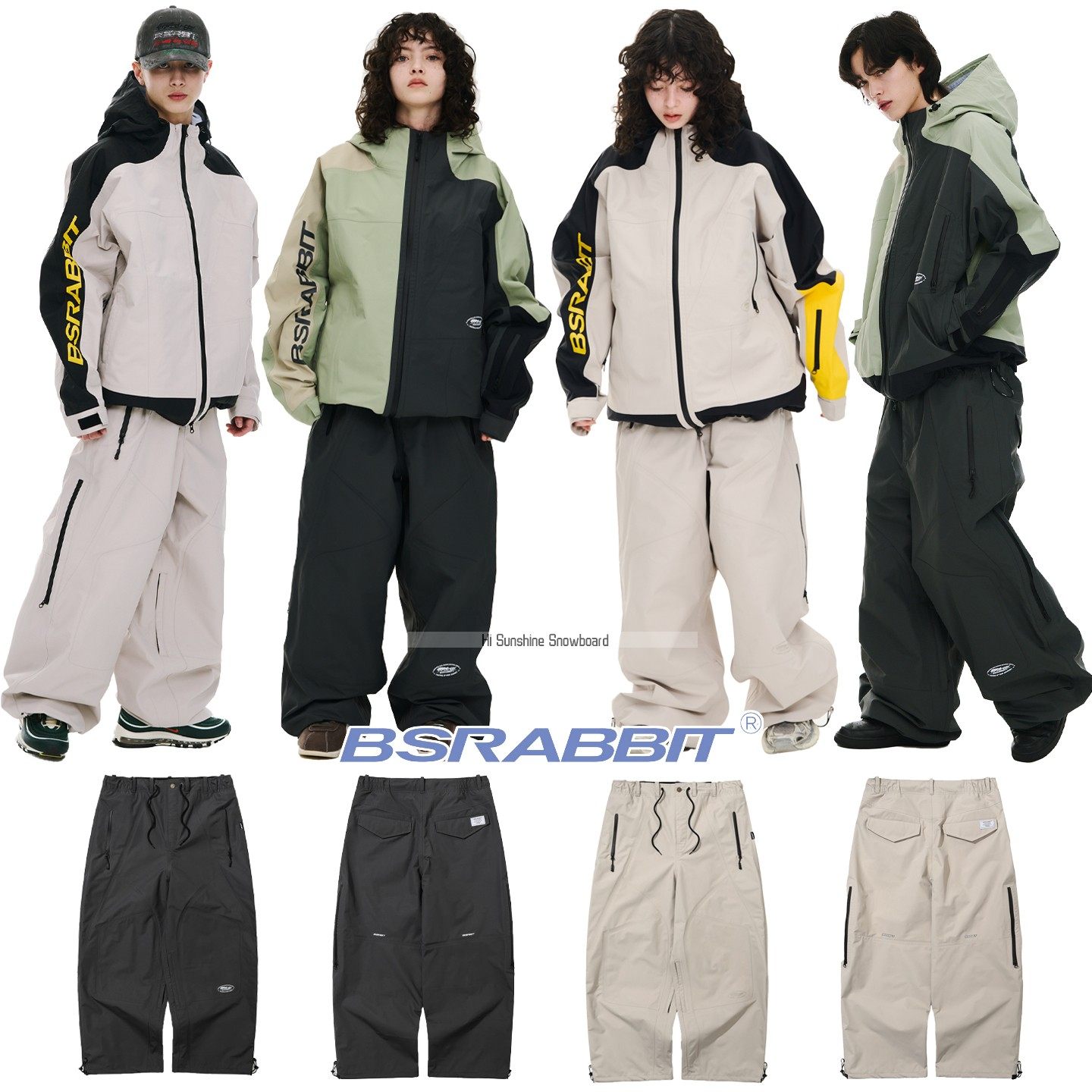 2526BSRABBIT韩国滑雪裤单板双板男女防水透气黑色米色可收腿雪裤