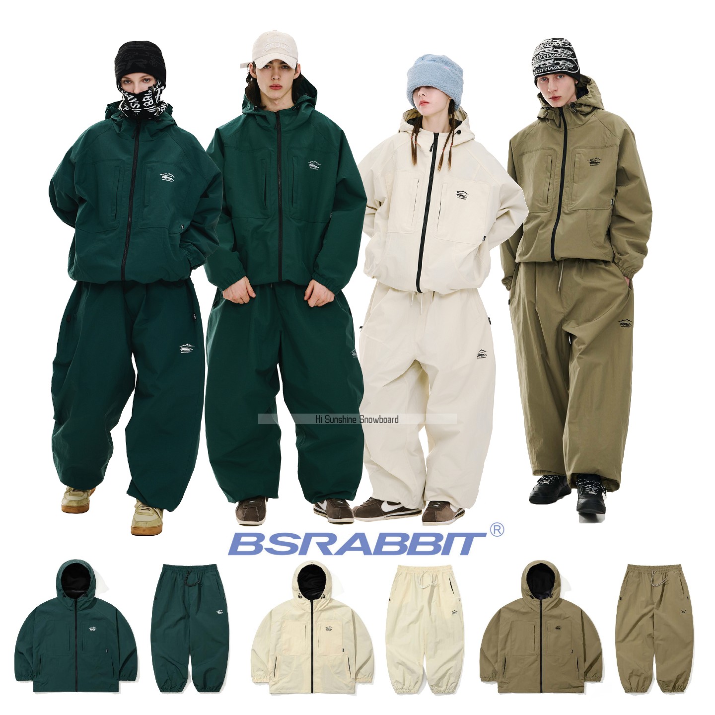 2526BSRABBIT韩国滑雪服单板双板男女款防水防风宽松连帽上衣裤