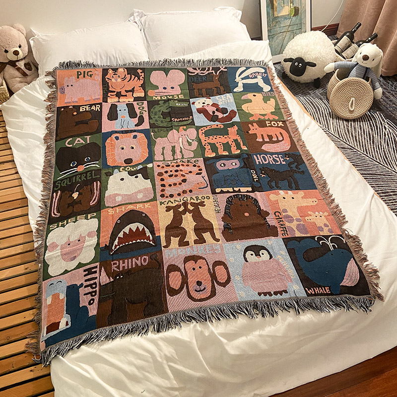 动物卡通小毯子床上用ins风办公室午睡沙发盖毯露营休闲披肩毛毯