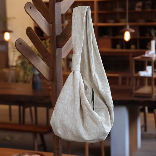 庸庸棉麻饺子包斜挎月牙白大容量