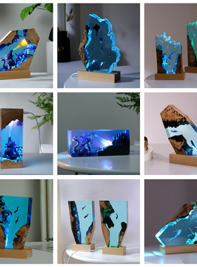 深海鲸鱼情侣潜水员海洋灯环氧树脂工艺品摆件氛围灯七夕礼物创意