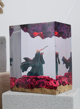 哈利波特伏地魔桌面摆件创意艺术工艺品实木树脂灯生日礼物饰品