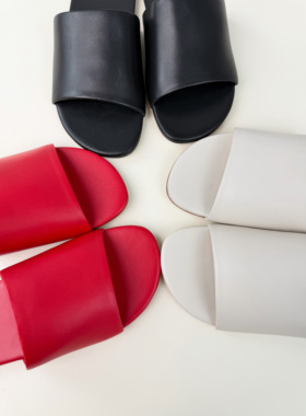 一字拖鞋羊皮真皮夏季室内静音家用皮底防滑凉拖35-40