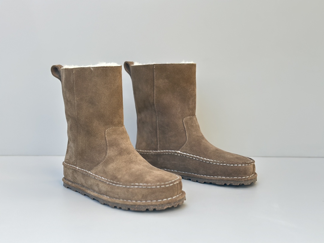 25ss冬.极简利落线条.牛皮.羊毛内里中筒雪地靴 短靴