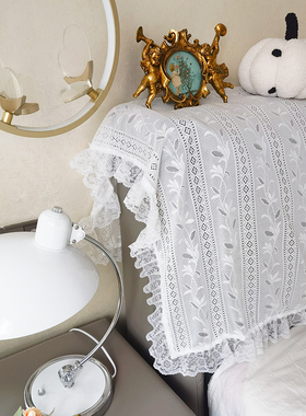 法式洛可可风荷叶蕾丝花边公主风床头罩套通用床靠背罩防尘盖巾