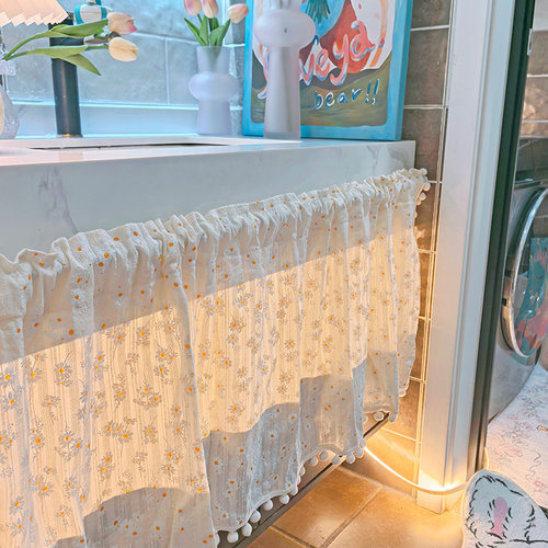 清新风棉麻碎花窗帘短款半帘卫生间布帘遮丑帘橱柜杂物柜遮挡帘