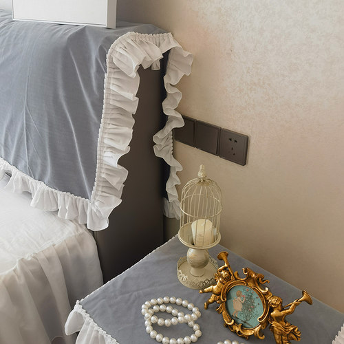 法式荷叶花边丝绒床头套