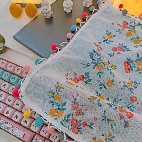 美式彩色毛球边笔记本键盘机箱机器防尘盖布棉麻布艺罩套全盖万能