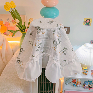 夏季薄棉透气立式空调盖巾圆柱柜机遮灰布开机不取小清新印花方巾