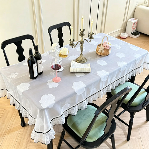 法式仙气白纱长方形桌布家用餐桌客厅茶几桌面装饰盖巾波浪花边