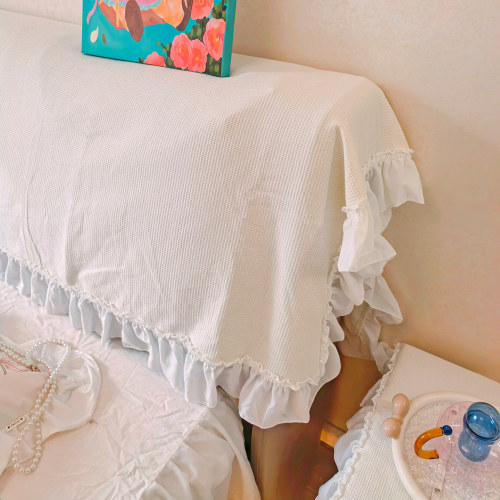 极简风纯棉床头罩盖布纯色防尘罩保护垫木耳边盖巾万能四季通用