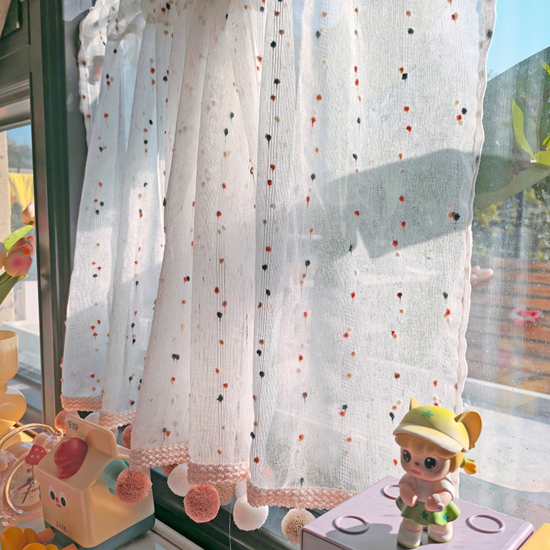 可爱毛绒彩球门帘卧室房间家用厨房遮挡帘卫生间隔断帘短帘小窗帘