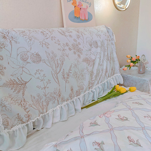 复古风公主花边床头盖布轻薄透气布艺搭巾柔软防尘布全包高级感