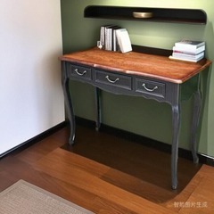 外贸出口ins实木美式乡村复古书桌胡桃全黑色抽屉边桌玄关桌梳妆