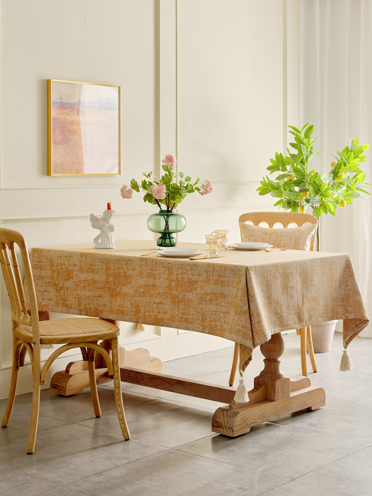 轻奢高级北欧田园美式氛围流苏复古棉麻西餐桌圆桌茶几桌布可定制