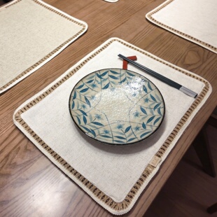 美式日式中古风复古棉麻布艺花边方形西餐垫餐垫垫子盘垫隔热垫