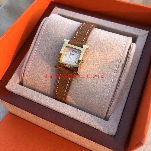 迷你款17网红金棕色小红书H型时尚女表epsom牛皮荔枝纹表带石英表