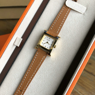 小红书H型时尚女表epsom小牛皮荔枝纹表带石英迷你款17网红金棕色