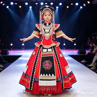 儿童演出服出租彝族哈尼族火凤凰阿妹的花斗笠羌族苗族摩挲族壮族