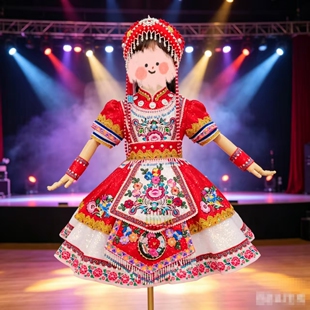 儿童演出服出租彝族侗族苗族哈尼族畲族阿妹的花斗笠苗族瑶族白族