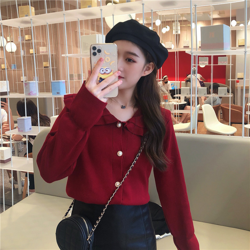 Real beat real price slim baby collar trumpet line knitted cardigan