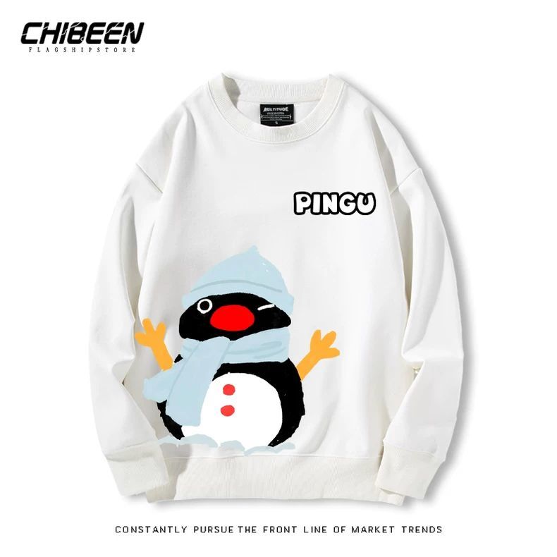 企鹅家族pingu卡通周边印花圆领卫衣男女秋冬加绒长袖休闲上衣服