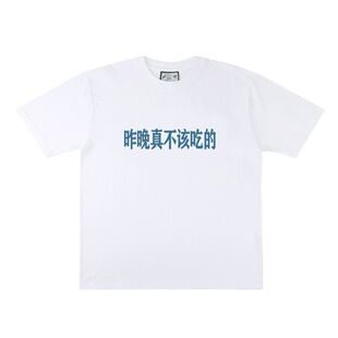 昨晚真不该吃的 趣味文字短袖T恤夏季抽象半袖潮小众设计男女带字