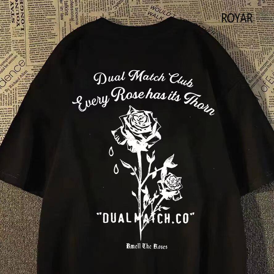 精梳棉2025夏季潮牌玫瑰花纯棉短袖男女款学生定制宽松半袖t恤ins