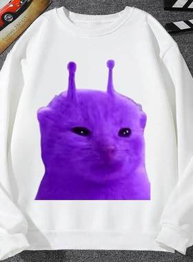 绿色外星猫表情包加绒卫衣外套地球喵喵教meme恶搞彩色猫学生衣服