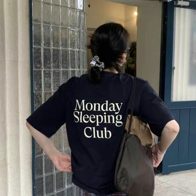 monday sleeping club趣味英文2025短袖T恤夏季纯棉半袖小众男女