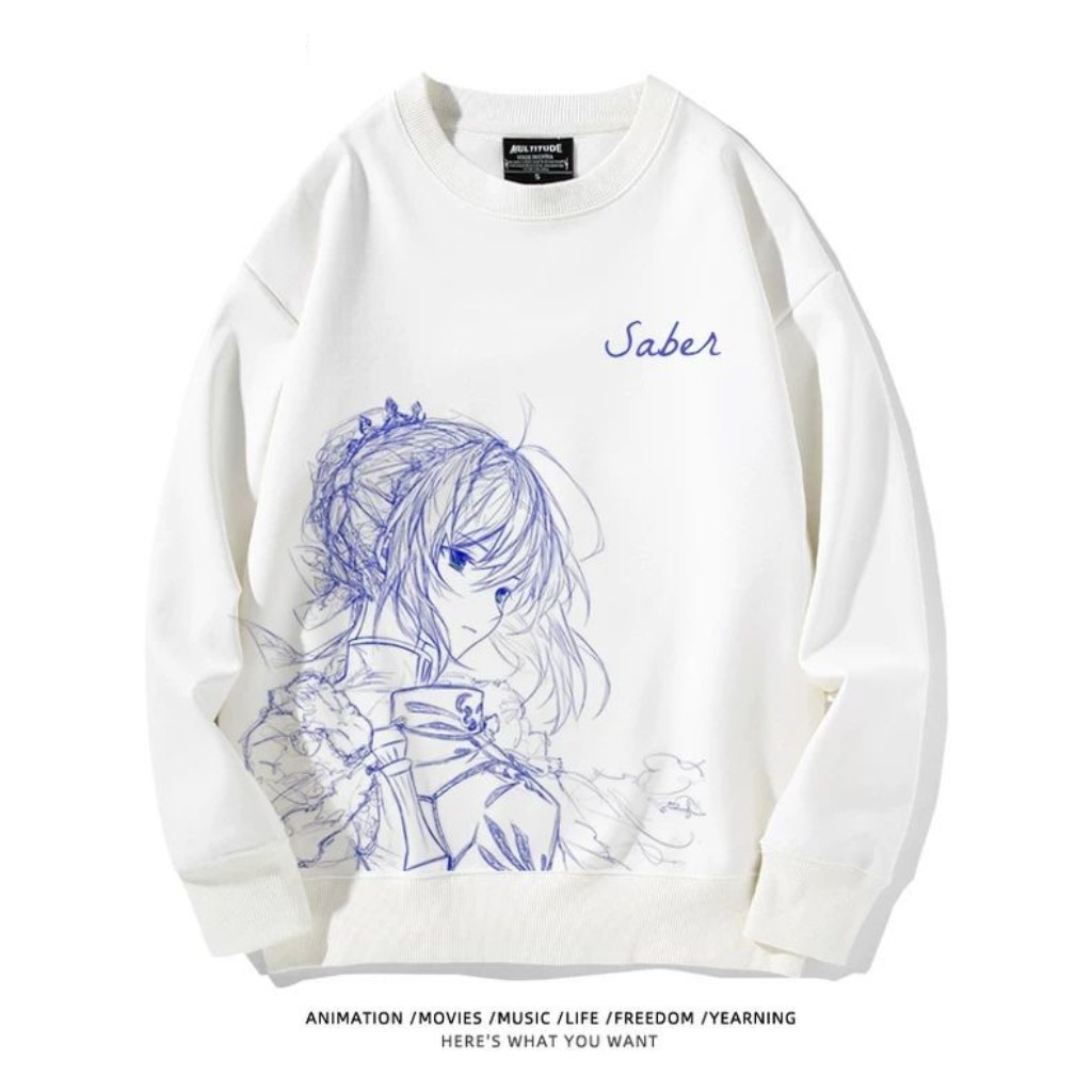 FGO动漫呆毛fate吾王Saber周边圆领卫衣加绒秋冬长袖二次元上衣服