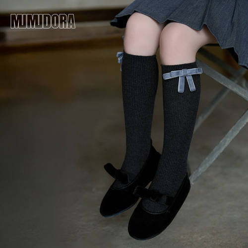儿童袜子女童中筒袜春秋款宝宝蝴蝶结过膝长袜小腿袜秋季洋气