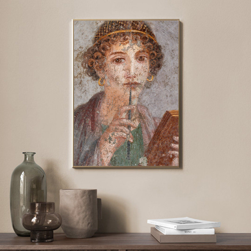 四月映画 古罗马庞贝遗迹壁画女诗人萨福欧洲装饰画玄关挂画竖版