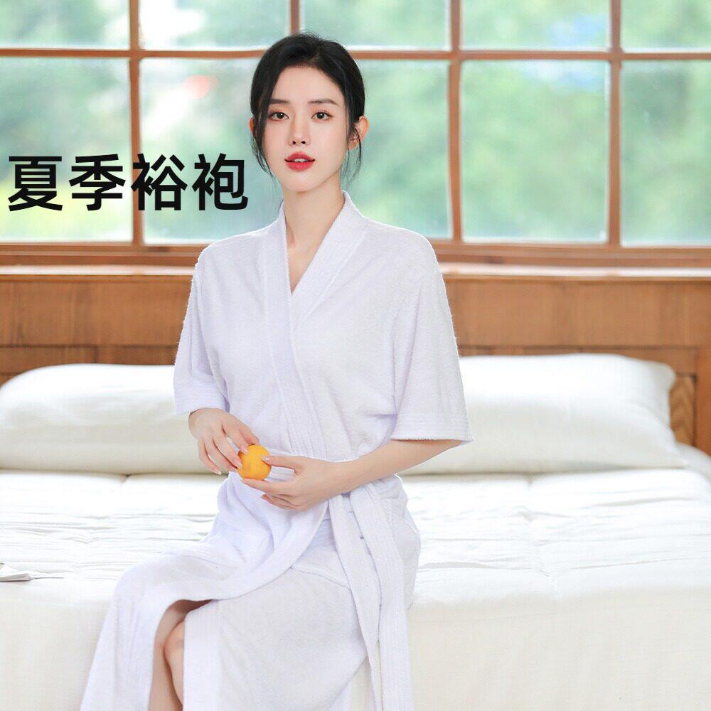 浴袍洗完澡穿的夏天宽松睡衣女士浴袍毛巾料薄款短袖睡袍吸水大码