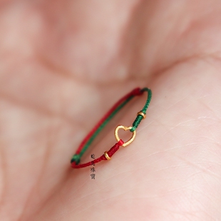 原创999心型金戒指可调节极细本命年指环手工编织金刚结 主播同款