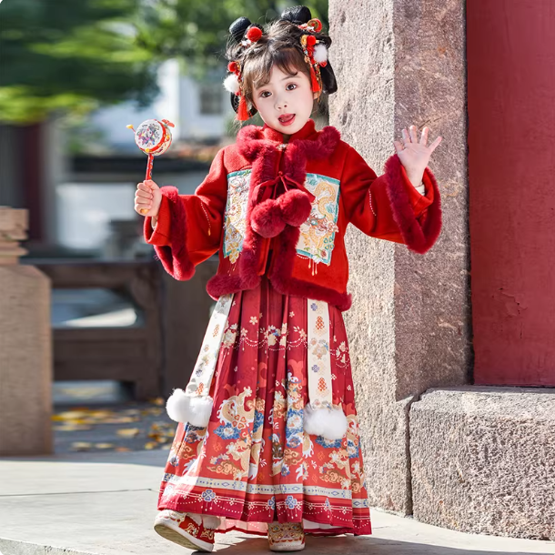 小福龙女童冬季加绒汉服套装儿童马面裙新年喜庆唐装中国风拜年服,童装/婴儿装/亲子装,汉服,淘宝优惠券,粉丝福利购,淘宝优惠卷