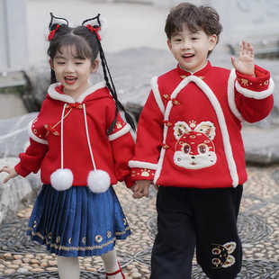 全程锦绣金豹富岁男女童中国风唐装周岁礼服冬加厚套装儿童拜年服