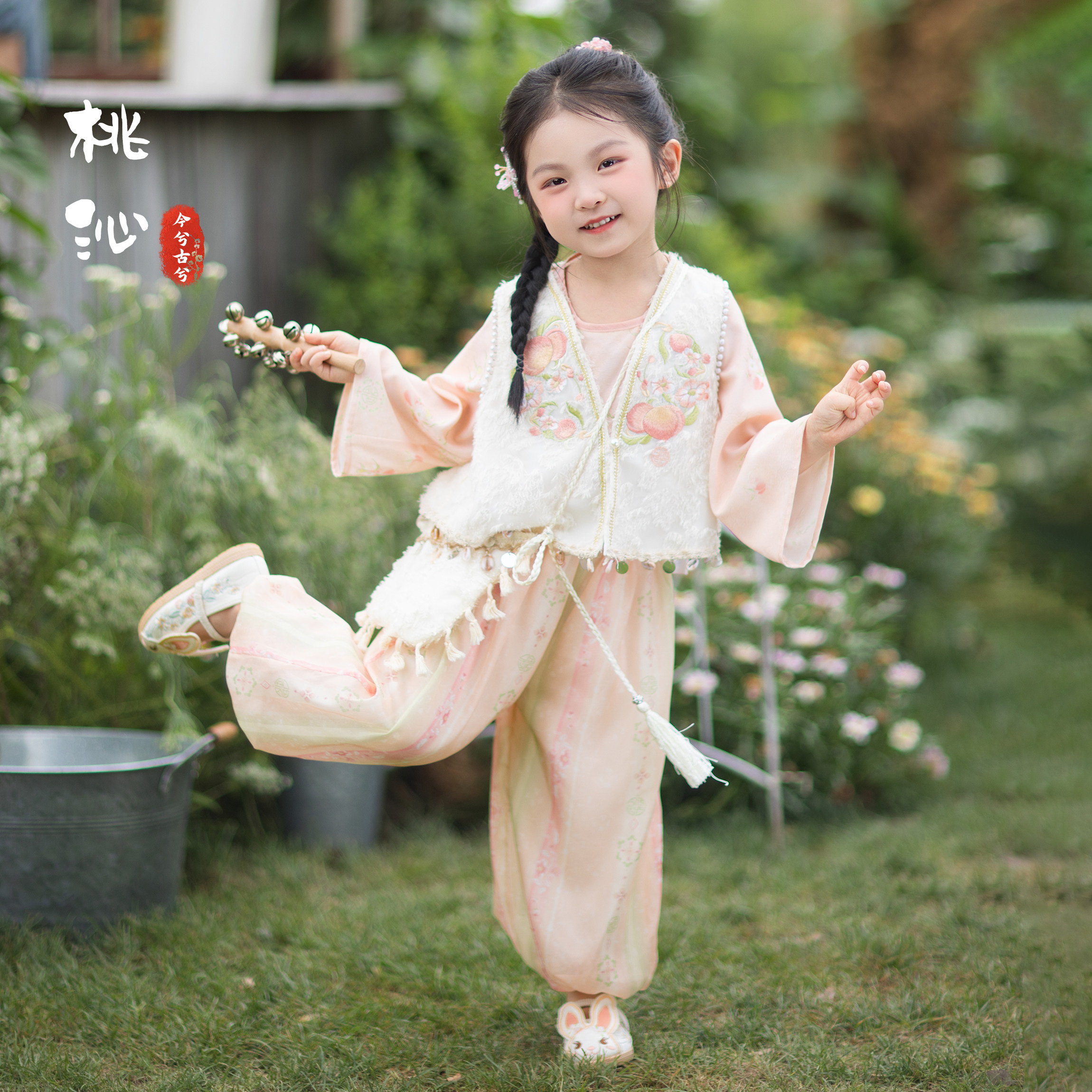 女童春秋中国风唐制汉服裤子套装图片