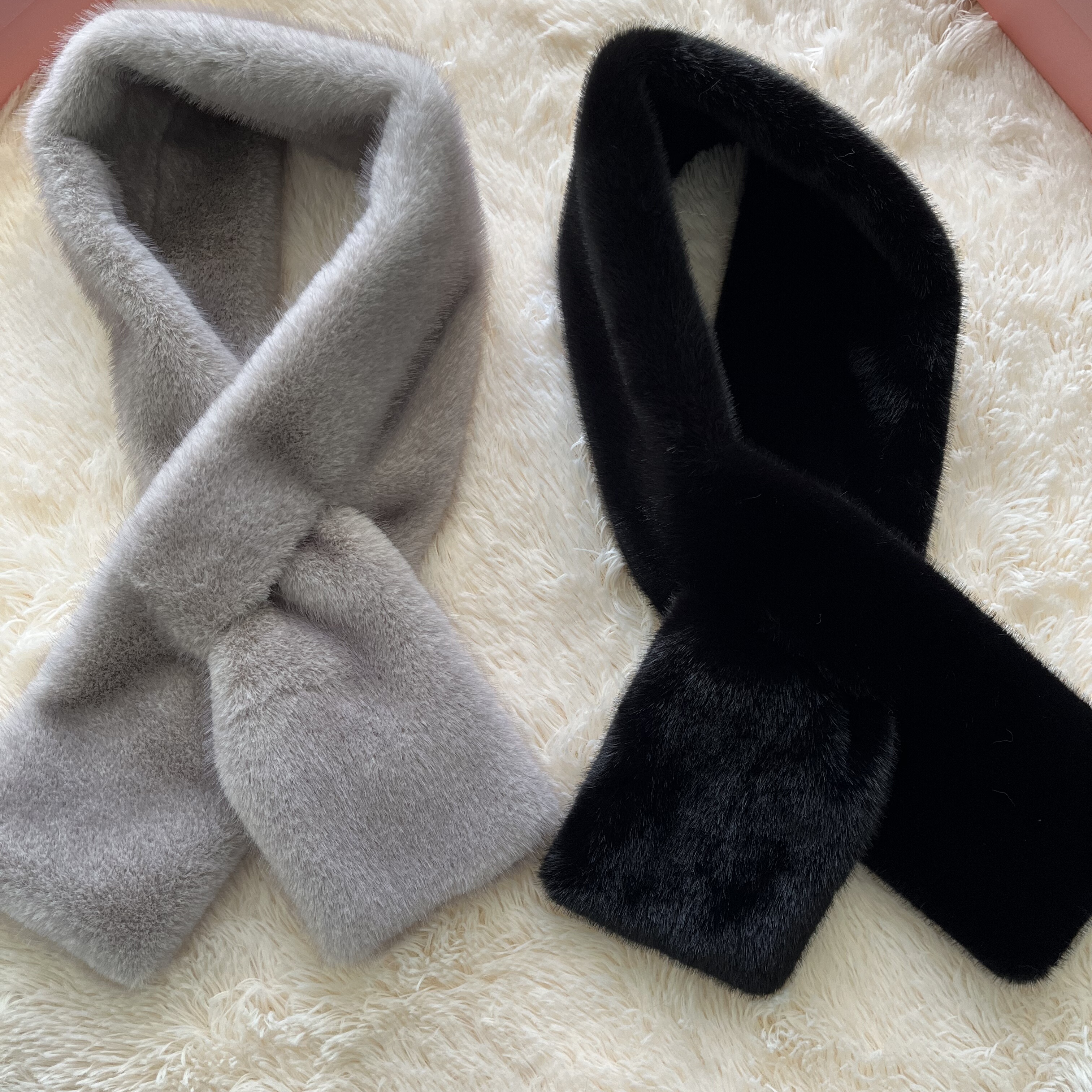 女冬季25新款仿水貂毛围脖保暖加厚毛绒围巾披肩高端品质简约大气