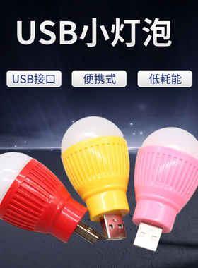 USB接口灯泡5V发光LED灯便携夜灯充电宝应急灯科学实验发明白色光