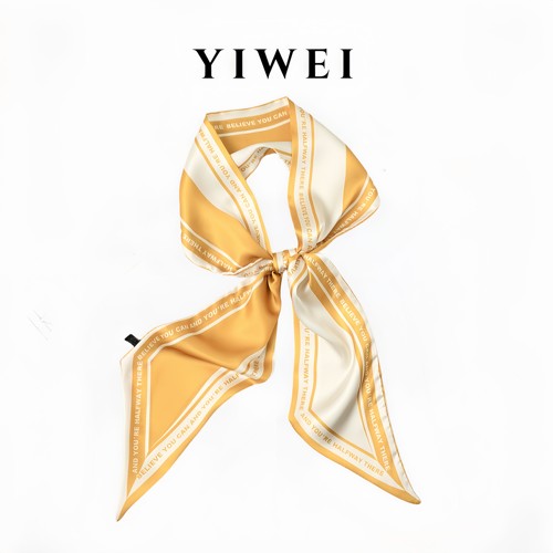 YIWEI 通勤轻奢细窄长条丝巾高级感黄色字母领巾搭配衬衫包包简约