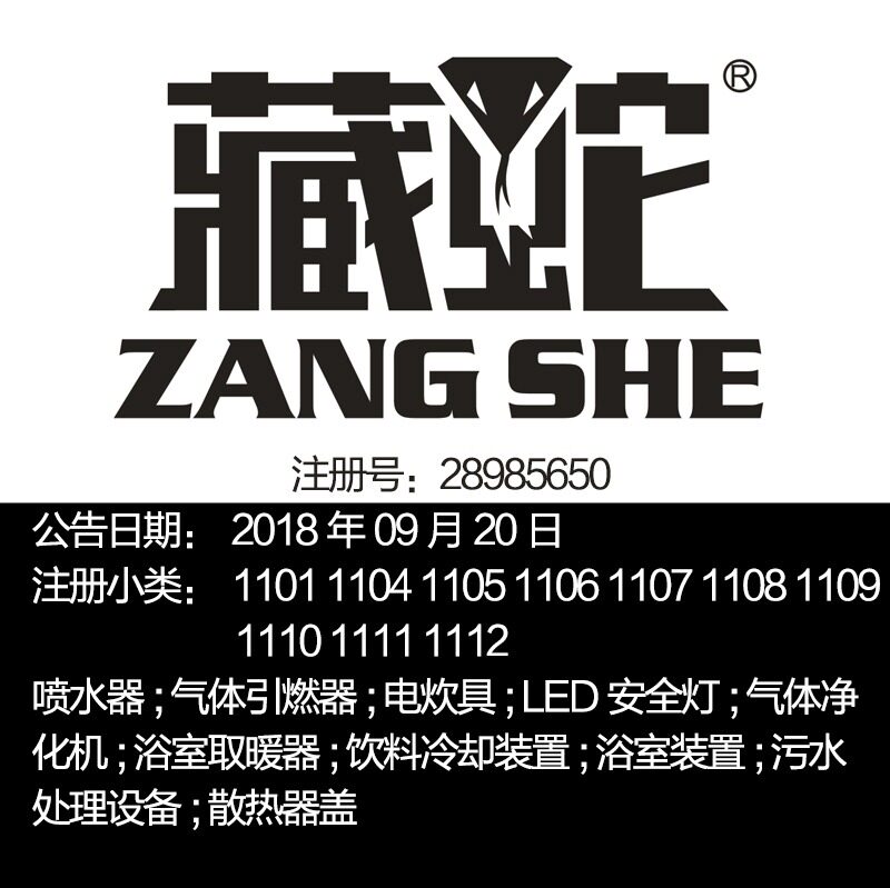 11类【藏蛇】喷水器取暖器浴室装置污水处理设备广东品牌商标出售