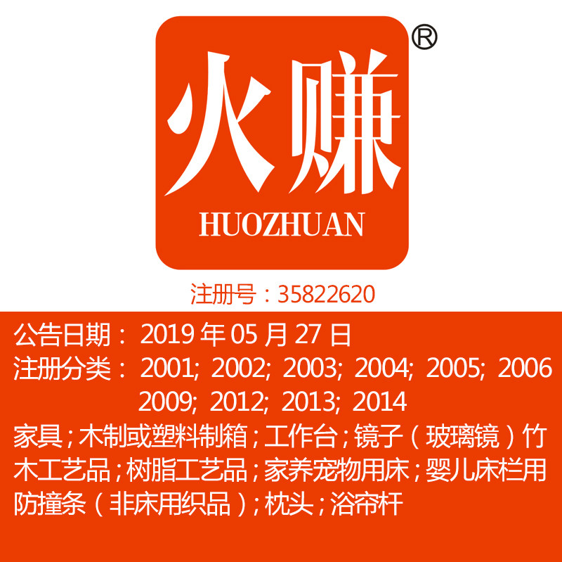 20类《火赚》家具家具门软垫画框工艺品百叶帘品牌商标出售