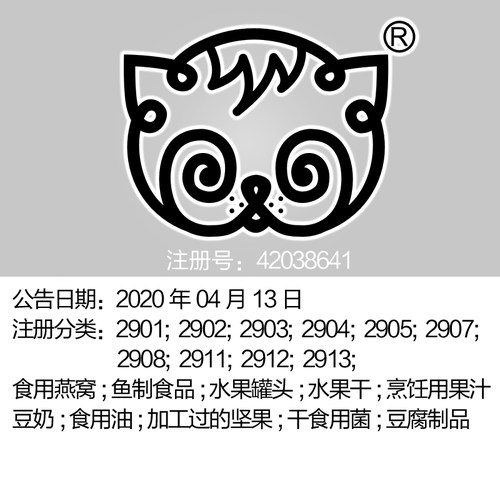 成都29类动物图形《馋猫》食品特产油肉鱼豆腐鱼制罐头商标出售