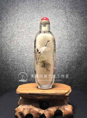 松鹤图新款天然水晶东躍作品衡水内画鼻烟壶纯手工订制写字有证书