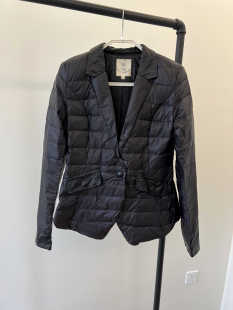 米娜家 欧洲站 清仓现货 皮质拼接收腰薄款小板型羽绒服 H-13123