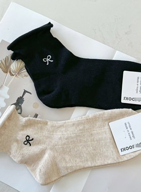 米娜家 韩国 25新款蝴蝶结堆堆卷边舒适弹力棉袜女袜 SP515 304