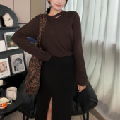 欧洲站 T恤 现货 米娜家 秋镂空领个性 小标羊毛天丝长袖 E538 402