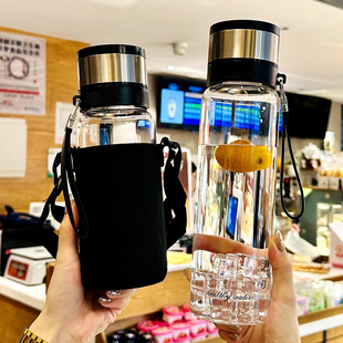 车载水杯男士2025新款高硼硅玻璃杯耐高温茶水分离泡茶杯细长杯子
